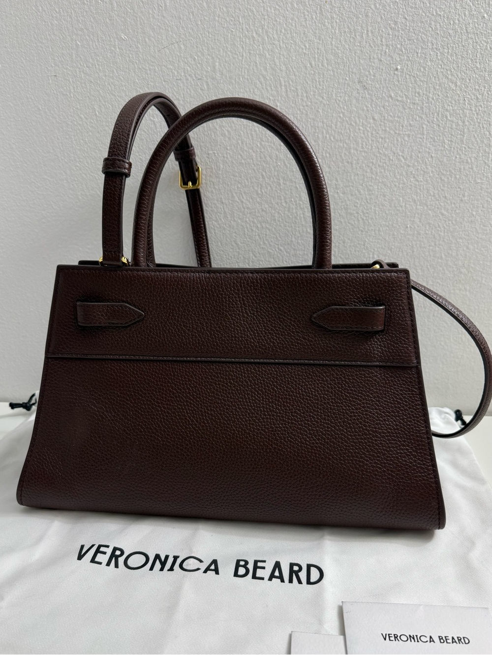 Veronica Beard Dash Bag Pebbled Leather Top-Handle Tote Brown with Gold Hardware - Picture 6 of 16